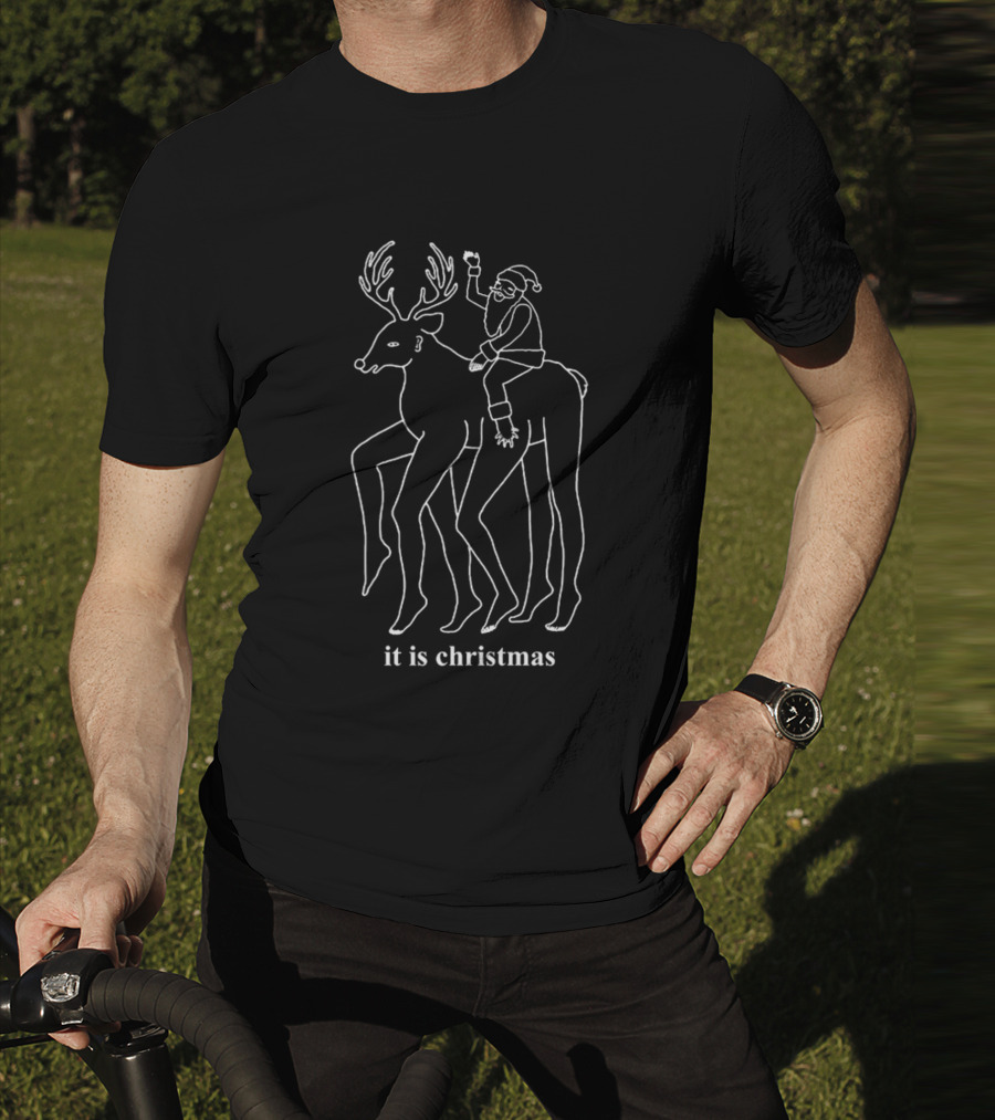 Picturesthatigoneanddone It Is Christmas Santa And Reindeer Line T-Shirt