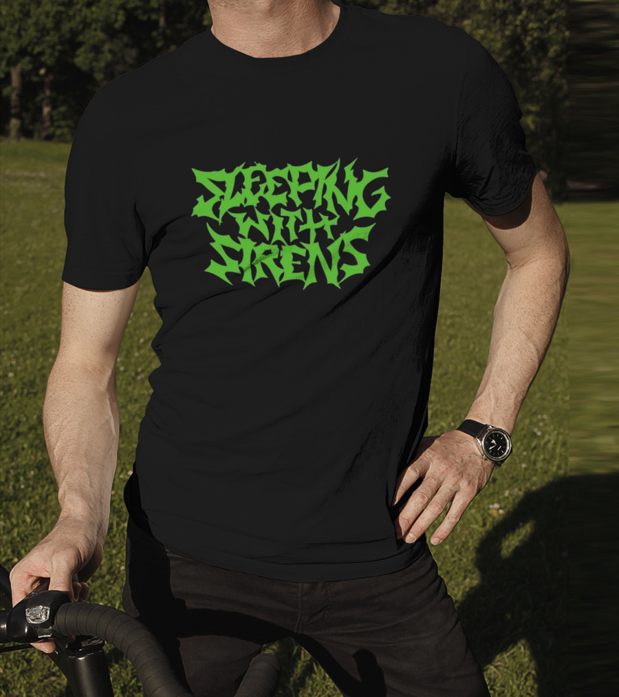 Sleeping With Sirens Spiky Neon Green Text T-Shirt