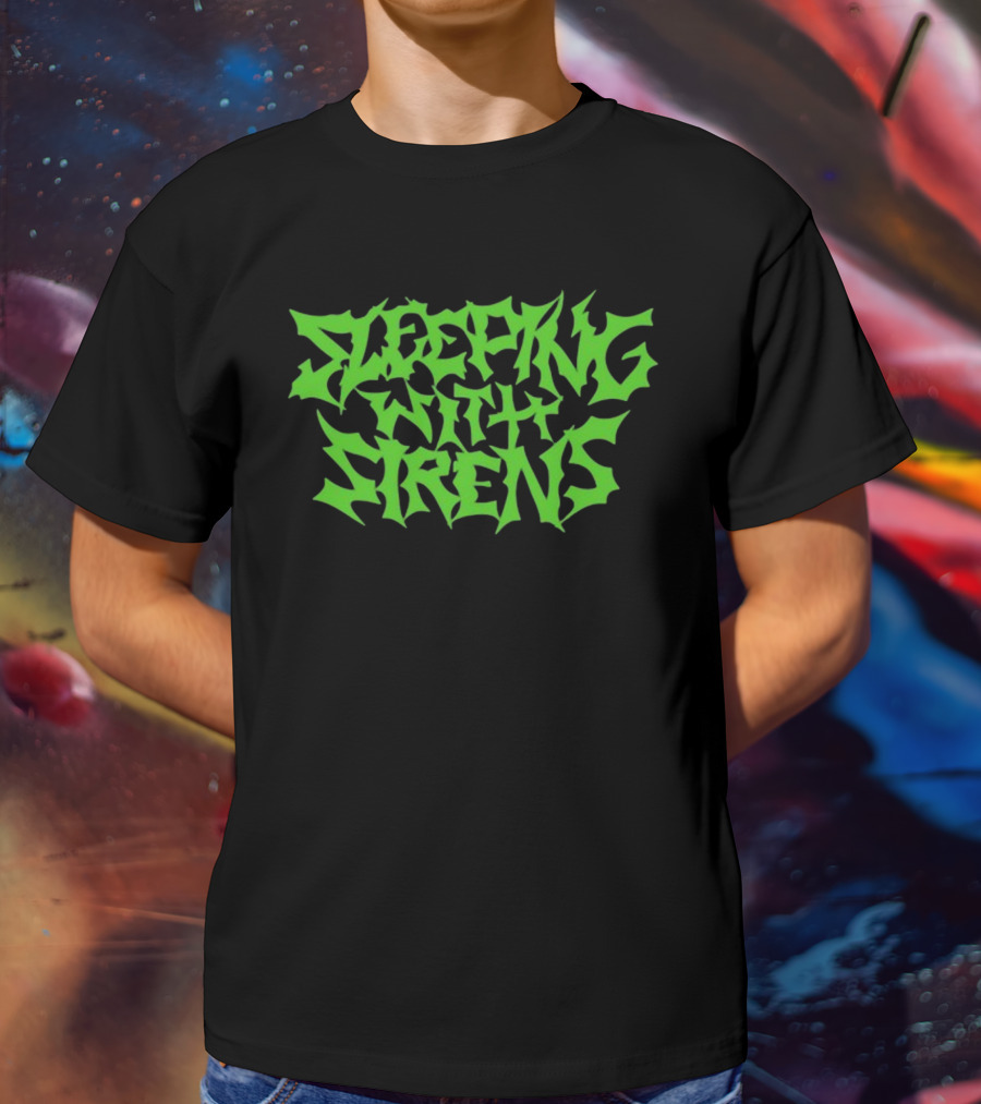 Sleeping With Sirens Spiky Neon Green Text T-Shirt