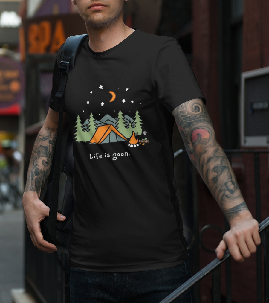 Life Is Goon Camping Adventure With Tent And Campfire Under Stars T-Shirt