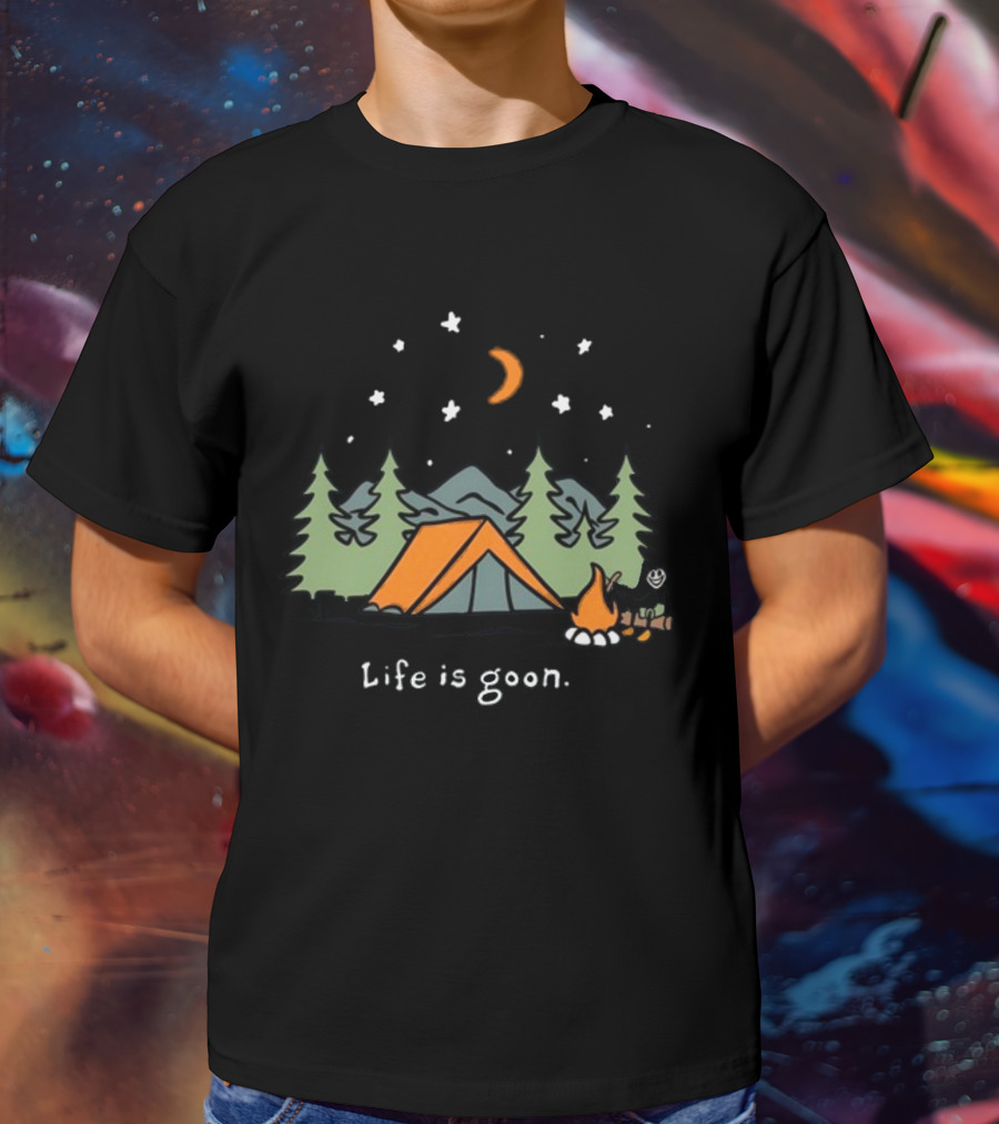 Life Is Goon Camping Adventure With Tent And Campfire Under Stars T-Shirt