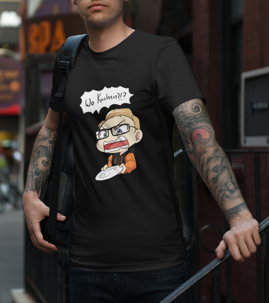 Wo Kuchen?? Comic Character Holding Empty Plate T-Shirt