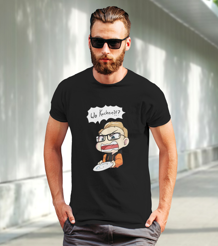 Wo Kuchen?? Comic Character Holding Empty Plate T-Shirt