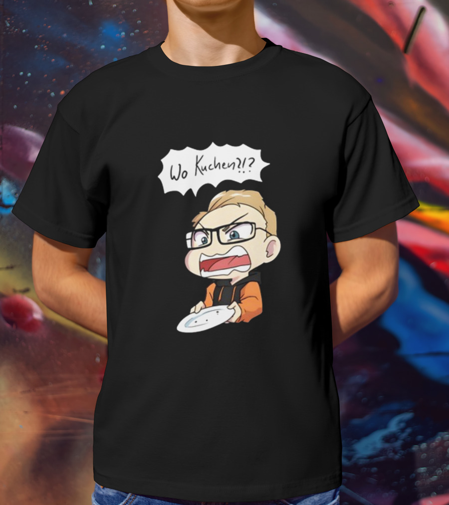 Wo Kuchen?? Comic Character Holding Empty Plate T-Shirt