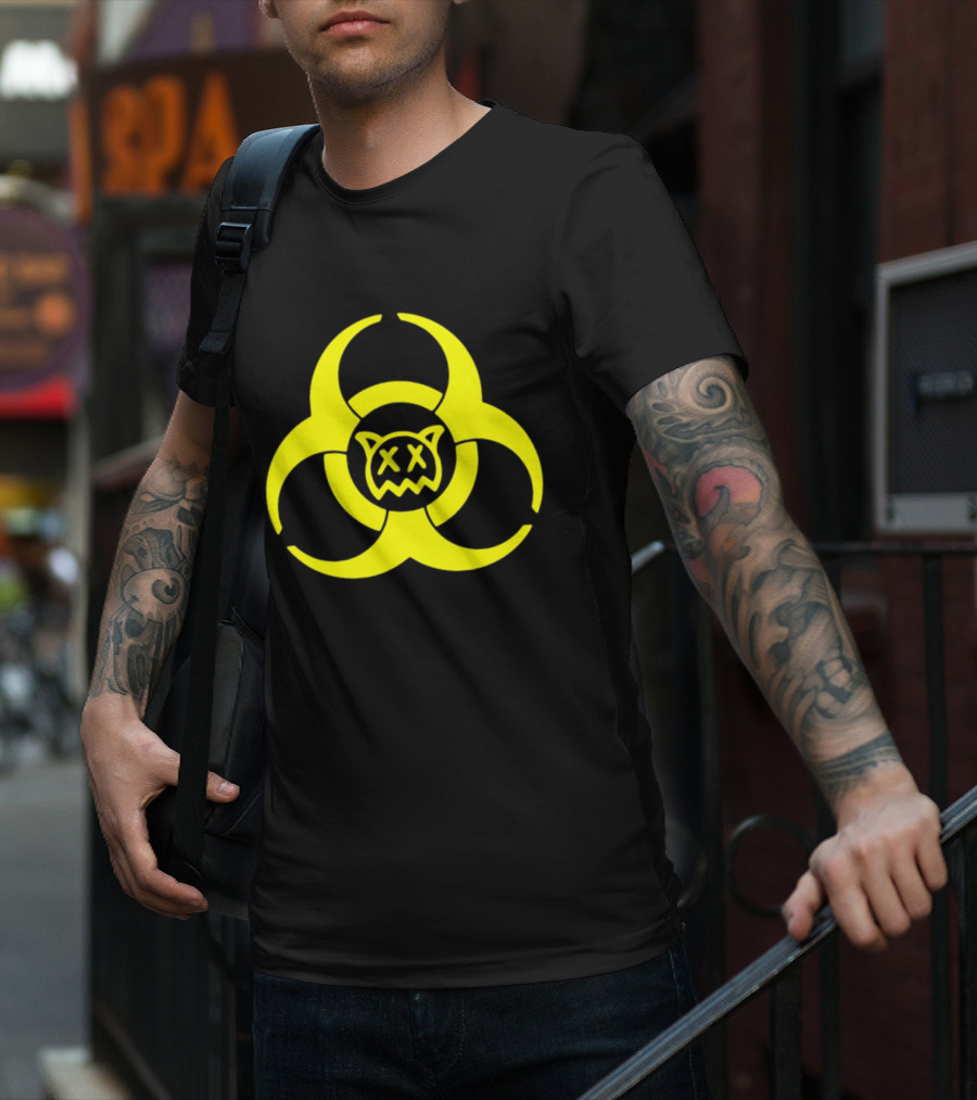 Ren Biohazard Symbol With X-Eyed Cat Face T-Shirt