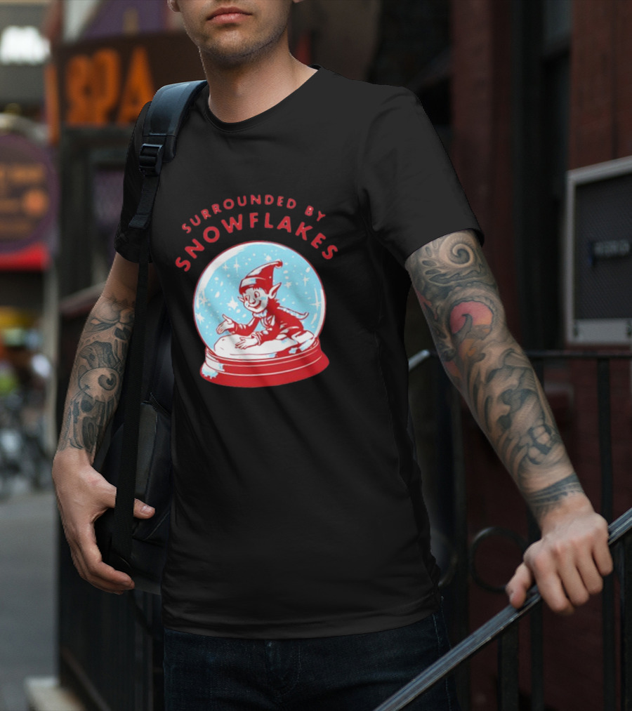 Surrounded By Snowflakes Elf Inside Snow Globe Winter Scene T-Shirt
