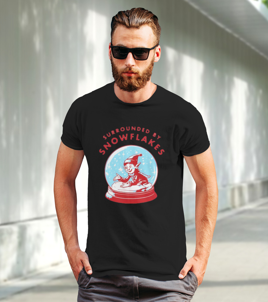 Surrounded By Snowflakes Elf Inside Snow Globe Winter Scene T-Shirt