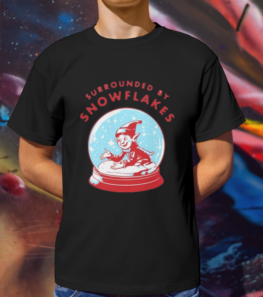 Surrounded By Snowflakes Elf Inside Snow Globe Winter Scene T-Shirt