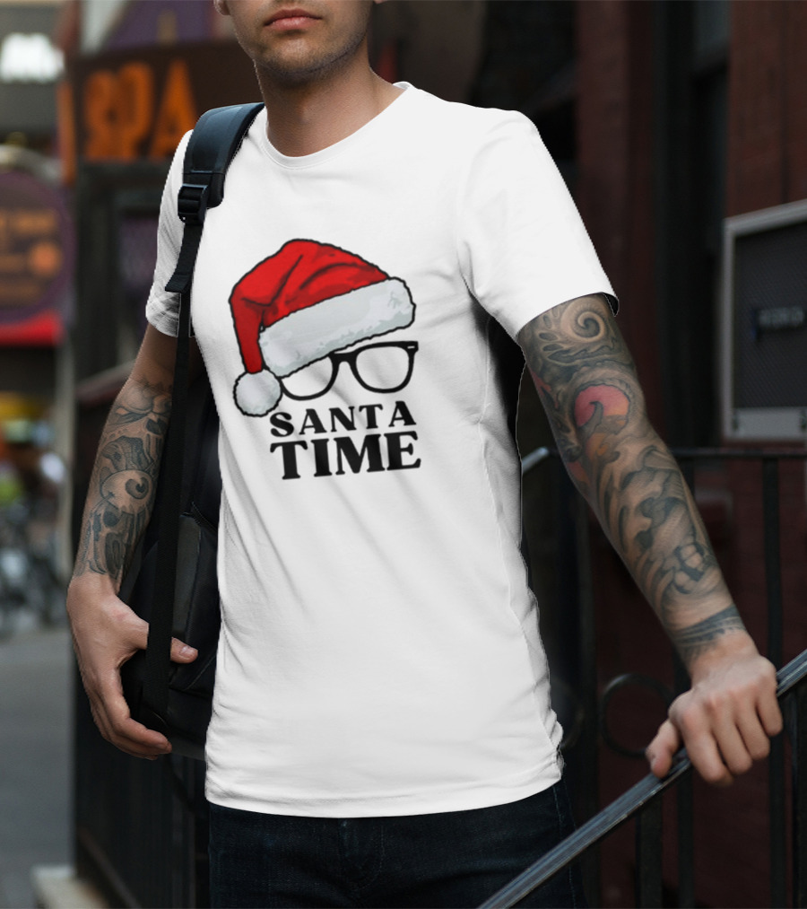 Santa Time With Santa Hat And Glasses T-Shirt