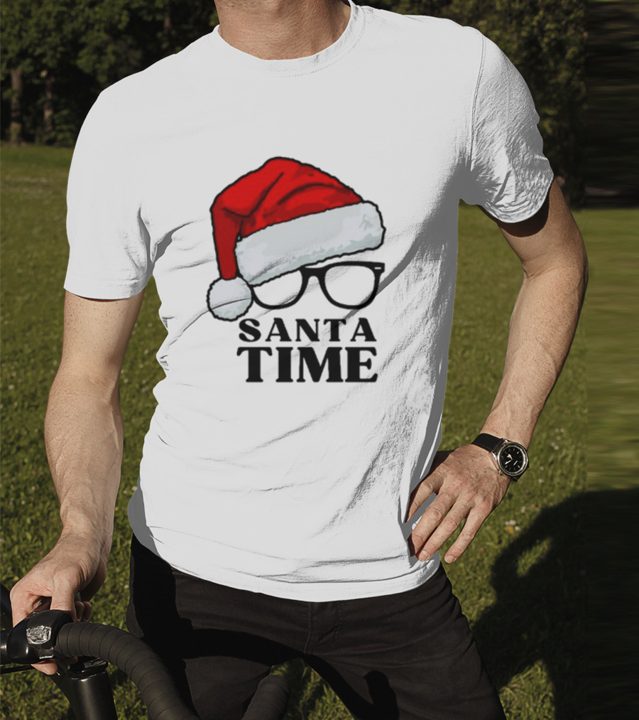 Santa Time With Santa Hat And Glasses T-Shirt