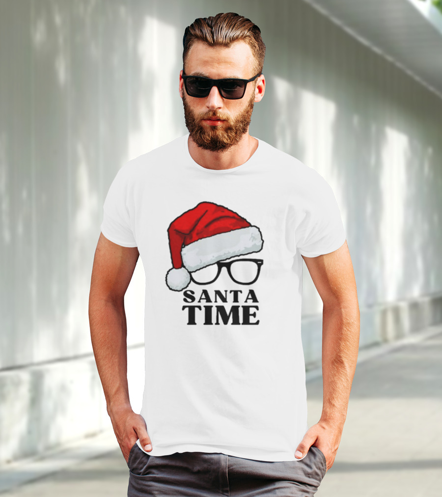 Santa Time With Santa Hat And Glasses T-Shirt