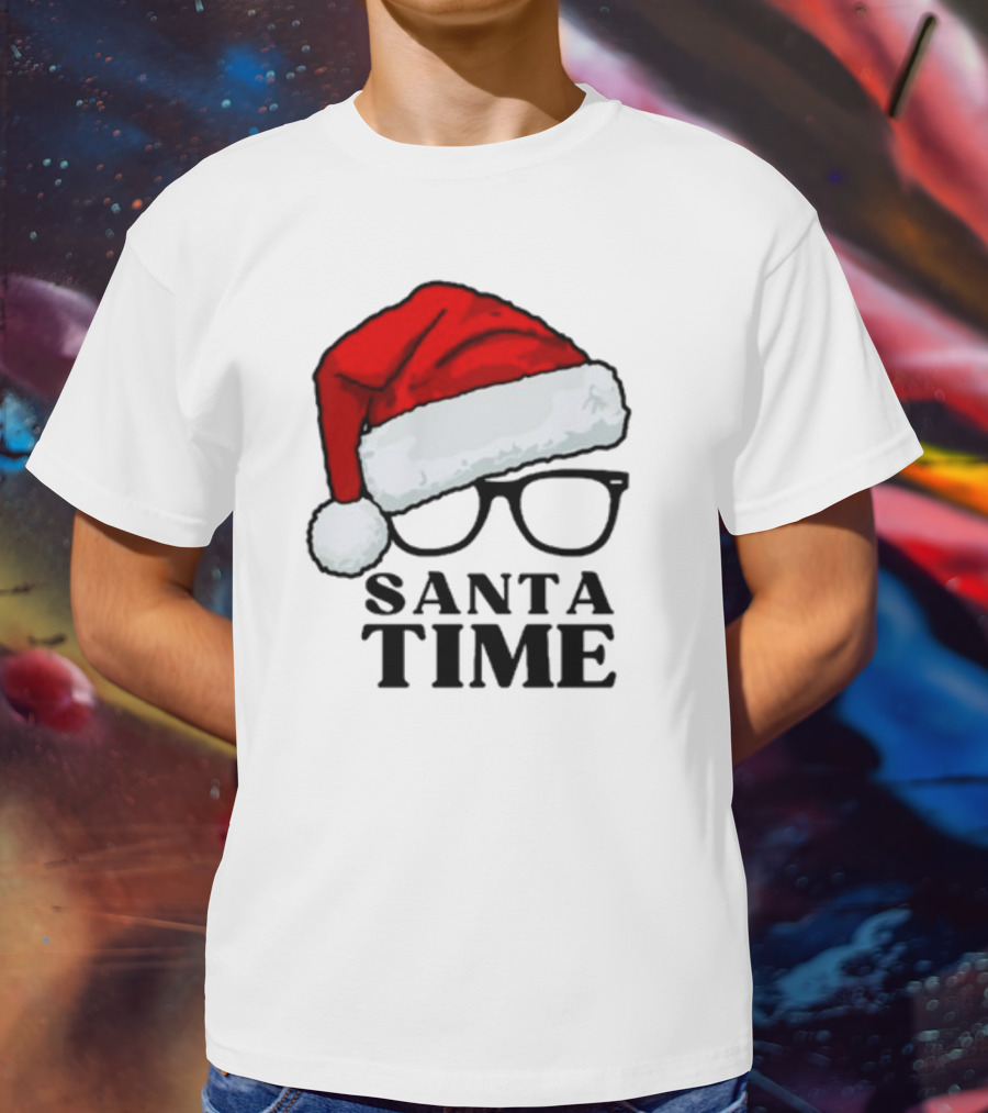 Santa Time With Santa Hat And Glasses T-Shirt