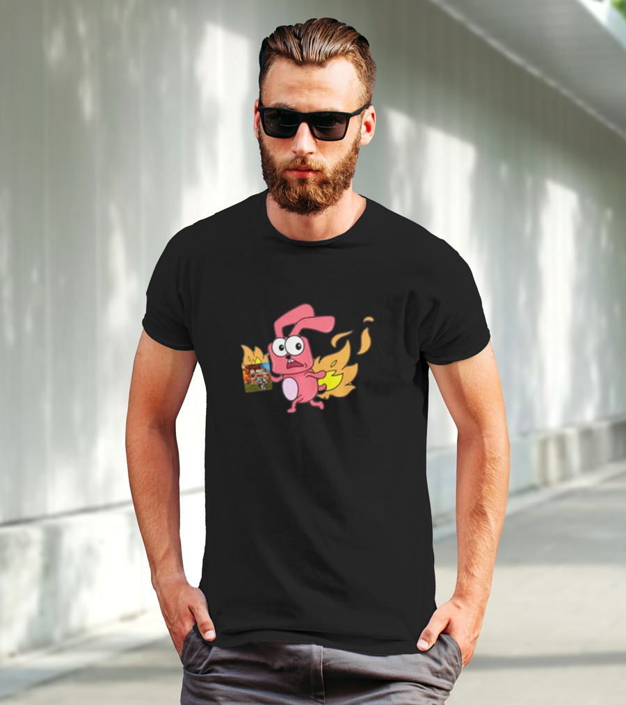 Idgafos Bunny With Flaming Tail Holding Book By Dillon Francis T-Shirt