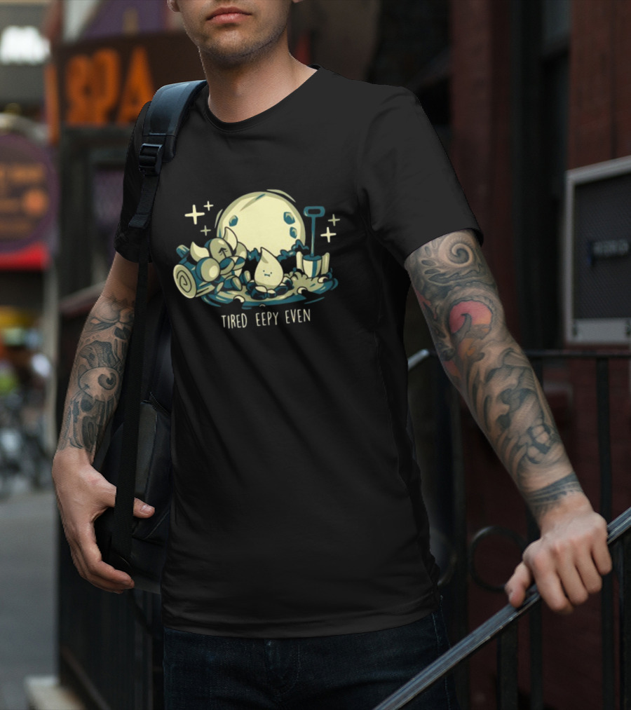 Tired Eepy Even Sleepy Characters Under Moonlit Sky T-Shirt