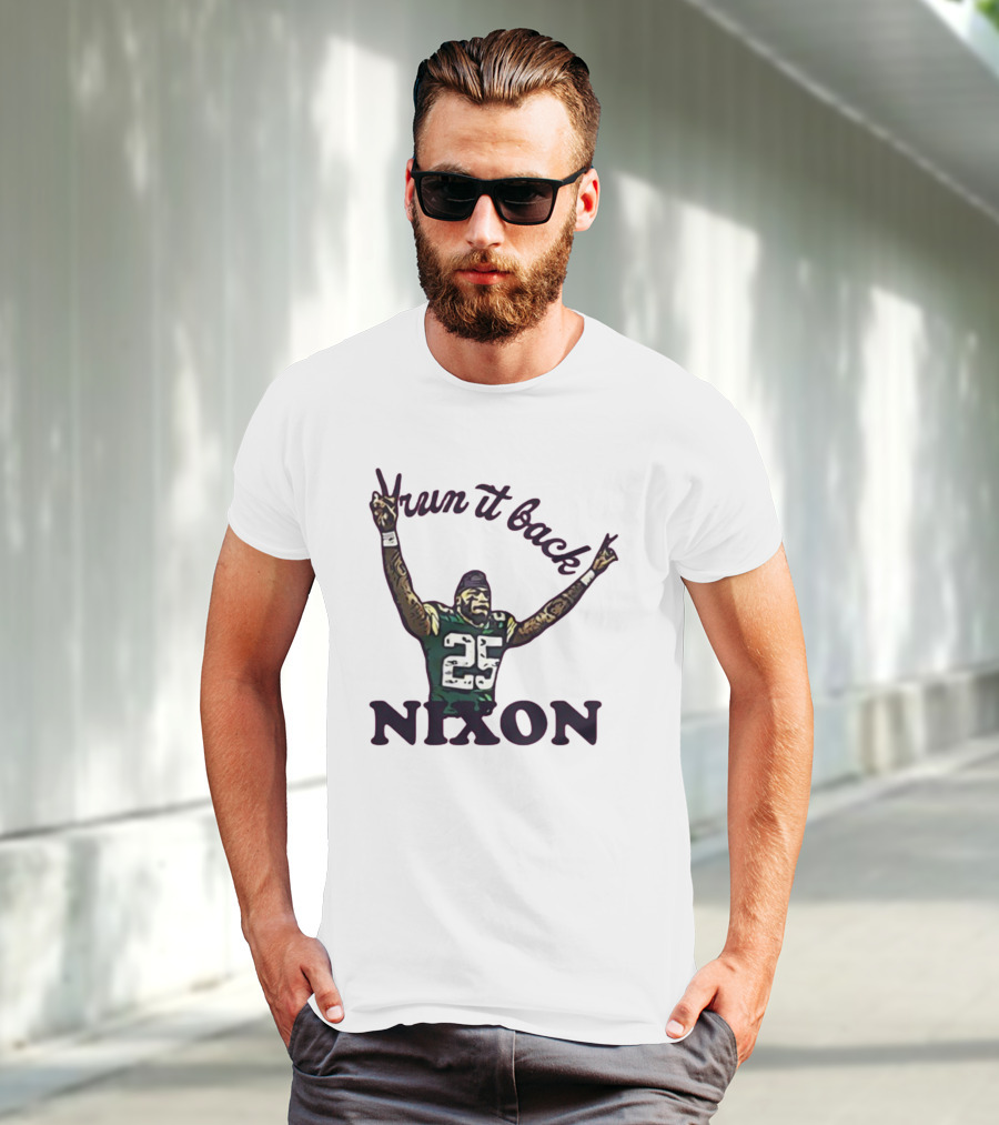 Run It Back Nixon Number 25 Football Victory Pose T-Shirt