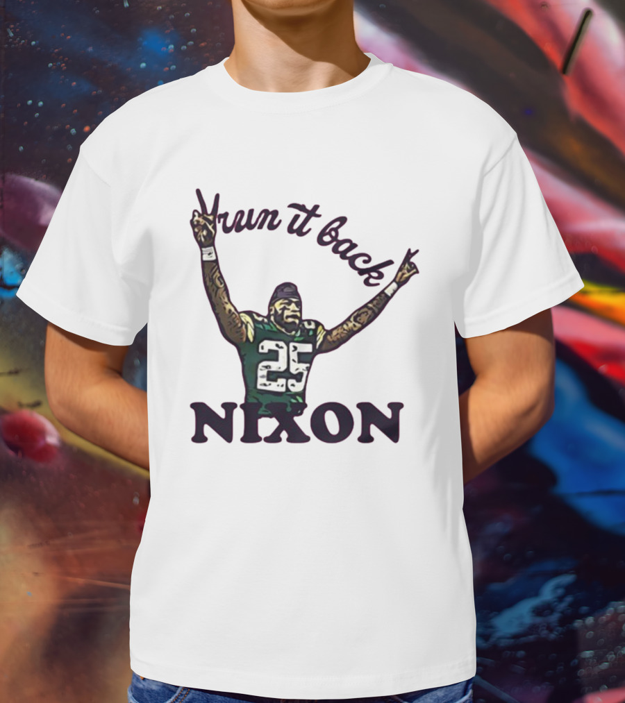 Run It Back Nixon Number 25 Football Victory Pose T-Shirt