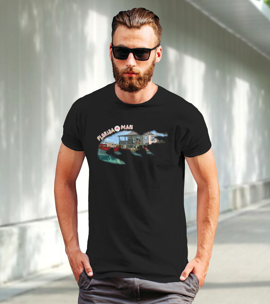 Florida Man Houseboat Adventure With Alligator And Boat T-Shirt