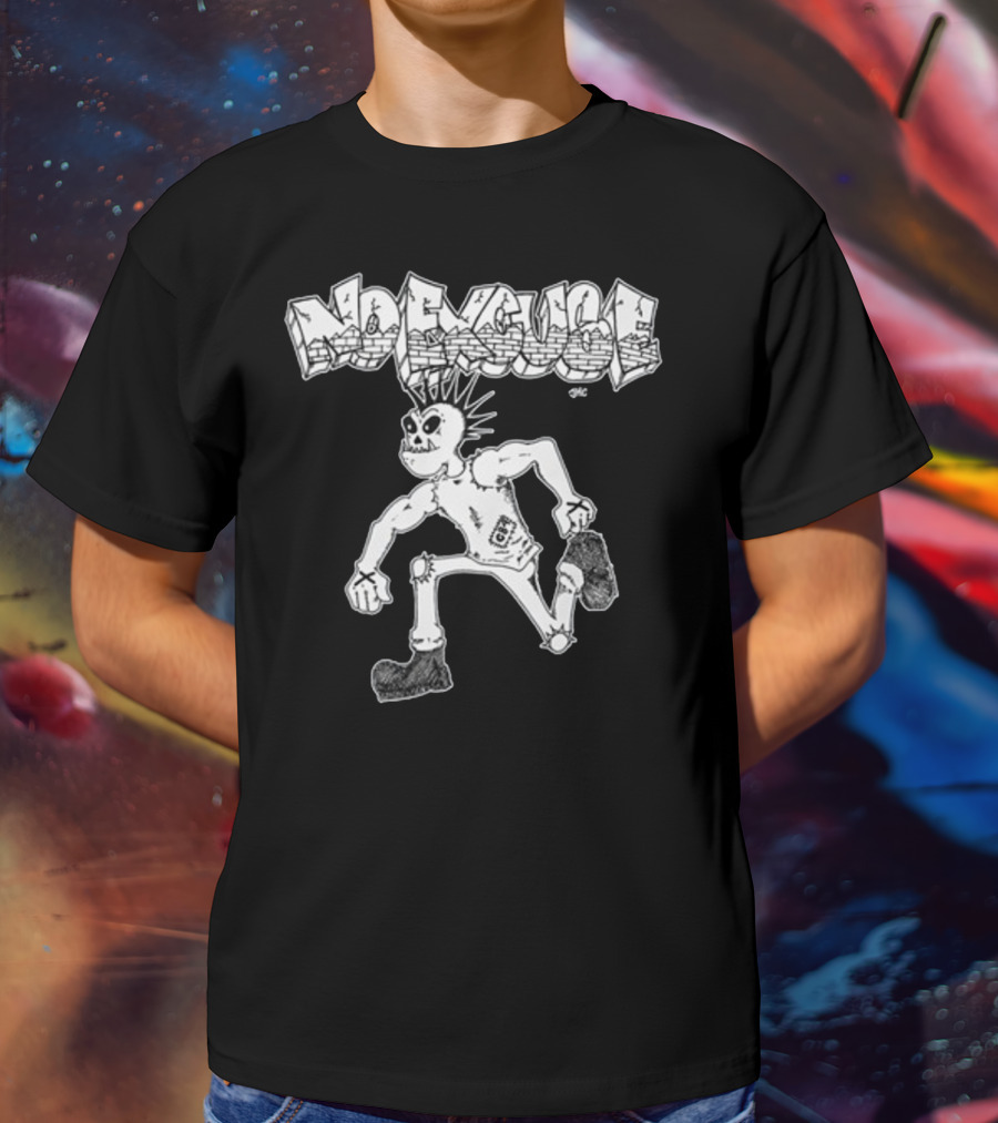 No Excuse Punk Skeleton In Graffiti T-Shirt