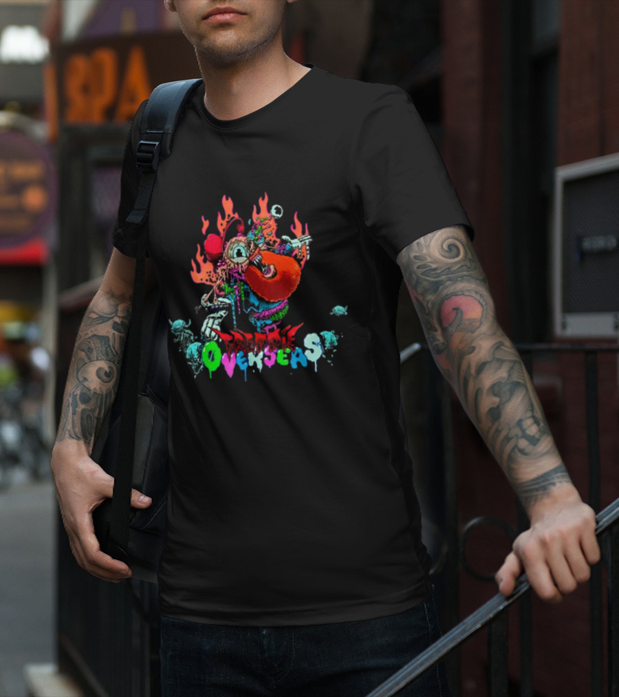 Freddie Overseas Onlepine Psychedelic Cartoon Creature With Flames T-Shirt