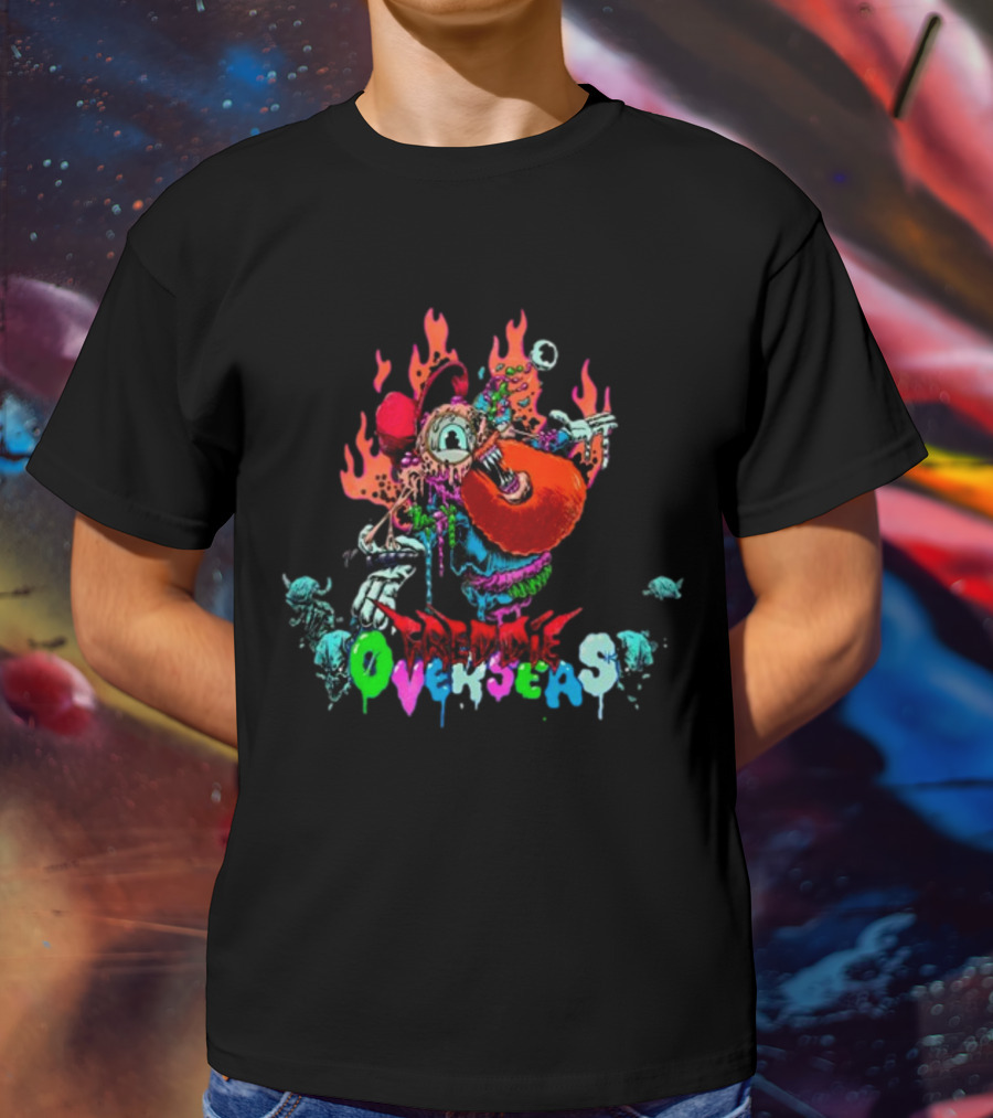 Freddie Overseas Onlepine Psychedelic Cartoon Creature With Flames T-Shirt