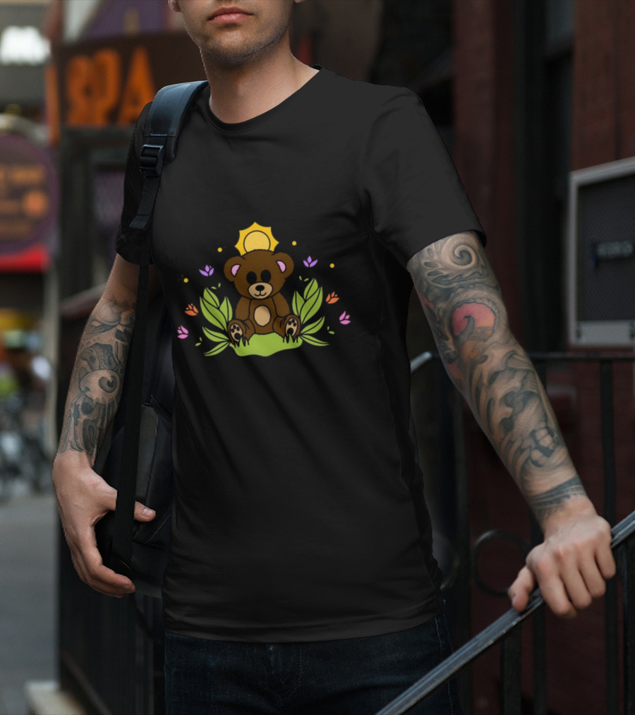 Take It Easy On Yourself Themindfulbutterflyy Bear With Flowers And Sunburst T-Shirt