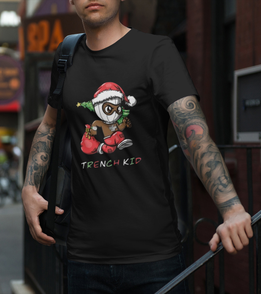Exclusive Lil Tjay Trench Kid Christmas Santa Costume Running Tree T-Shirt