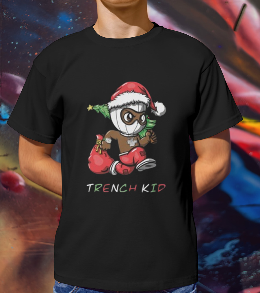 Exclusive Lil Tjay Trench Kid Christmas Santa Costume Running Tree T-Shirt