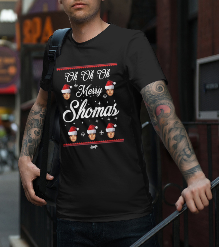 Oh Oh Oh Merry Shomas Faces With Santa Hats T-Shirt