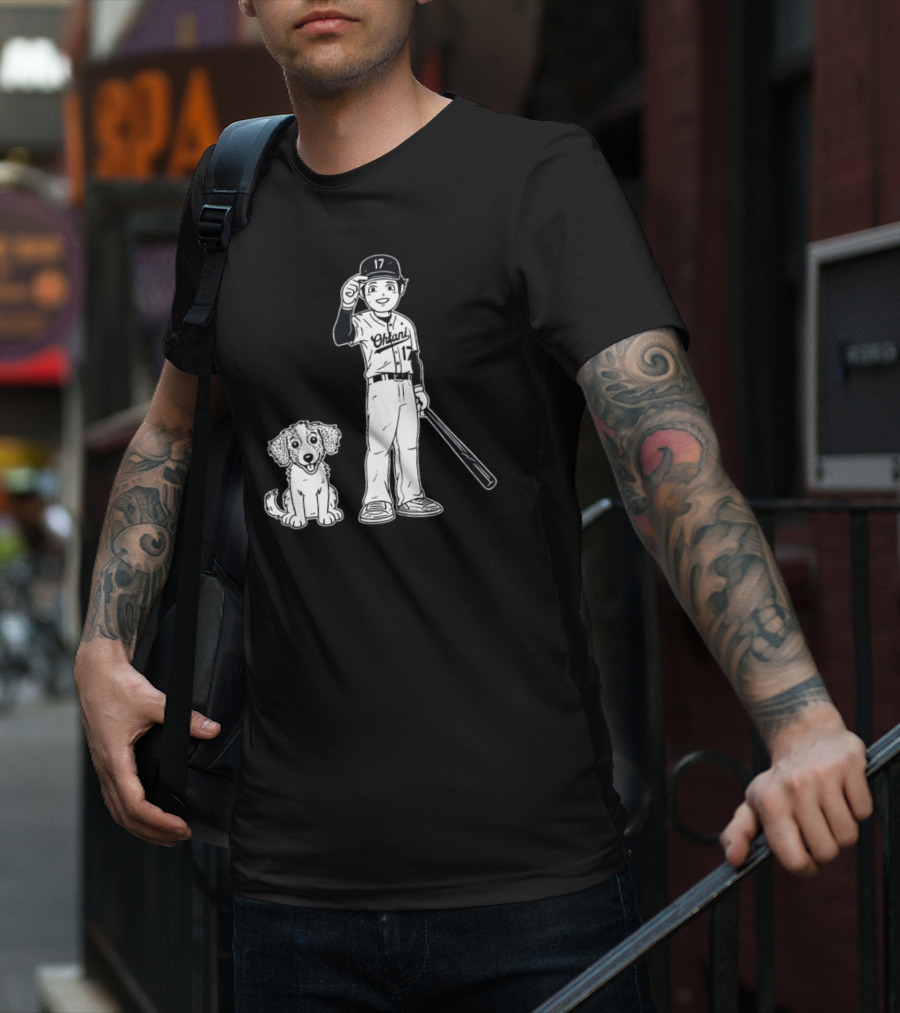 Rotowear Shohei Ohtani 17 Baseball And Dog T-Shirt