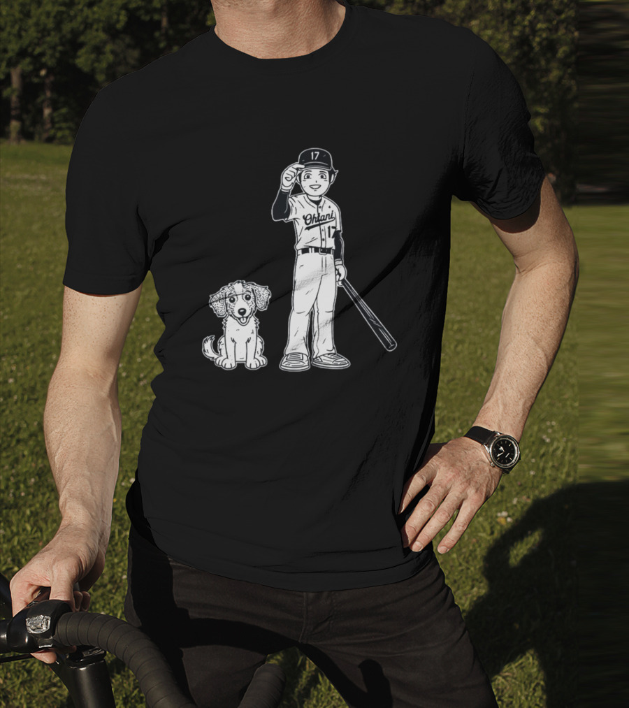 Rotowear Shohei Ohtani 17 Baseball And Dog T-Shirt