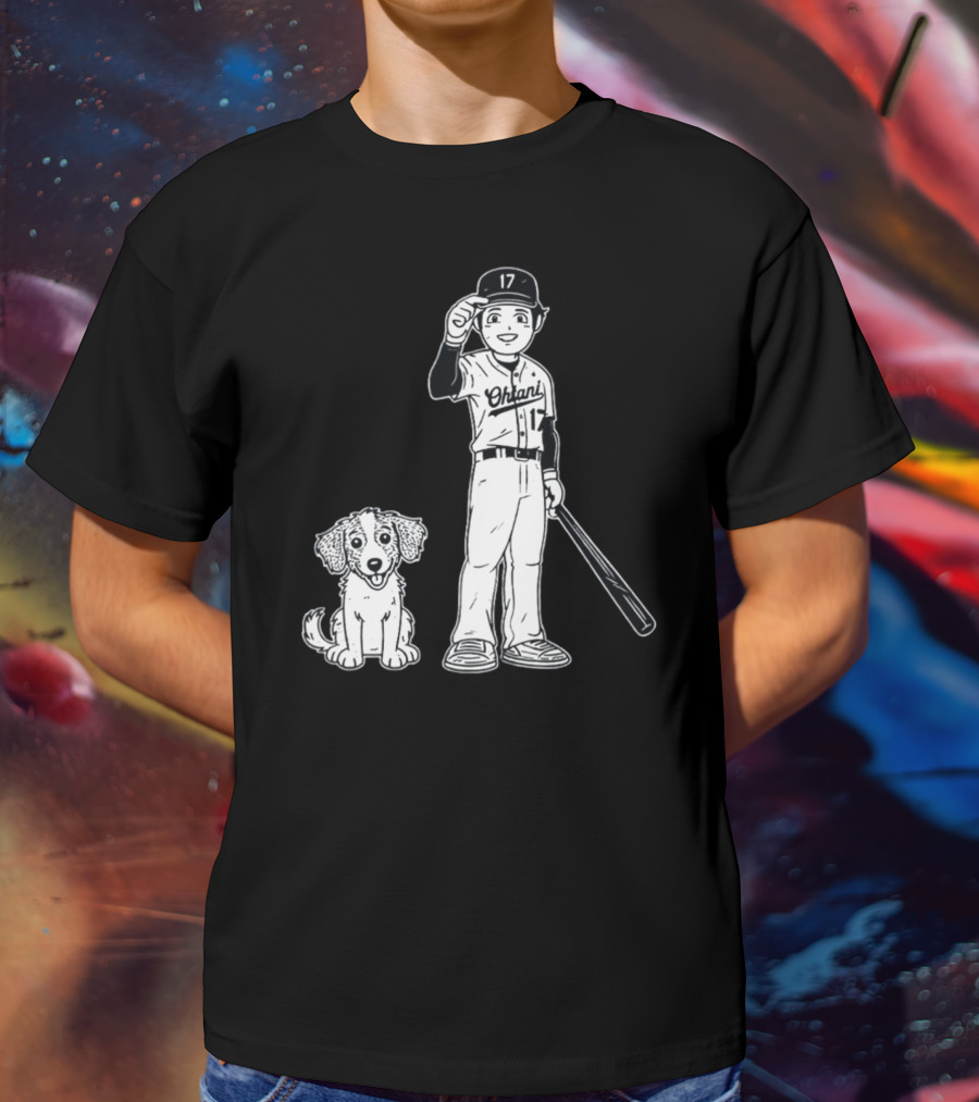 Rotowear Shohei Ohtani 17 Baseball And Dog T-Shirt