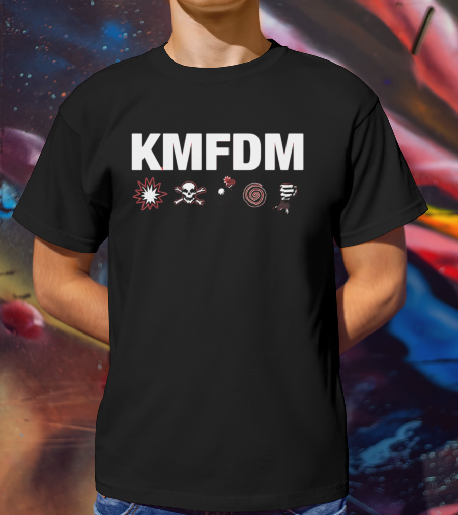 KMFDM Symbols Skull Bomb Spiral Tornado Icons T-Shirt