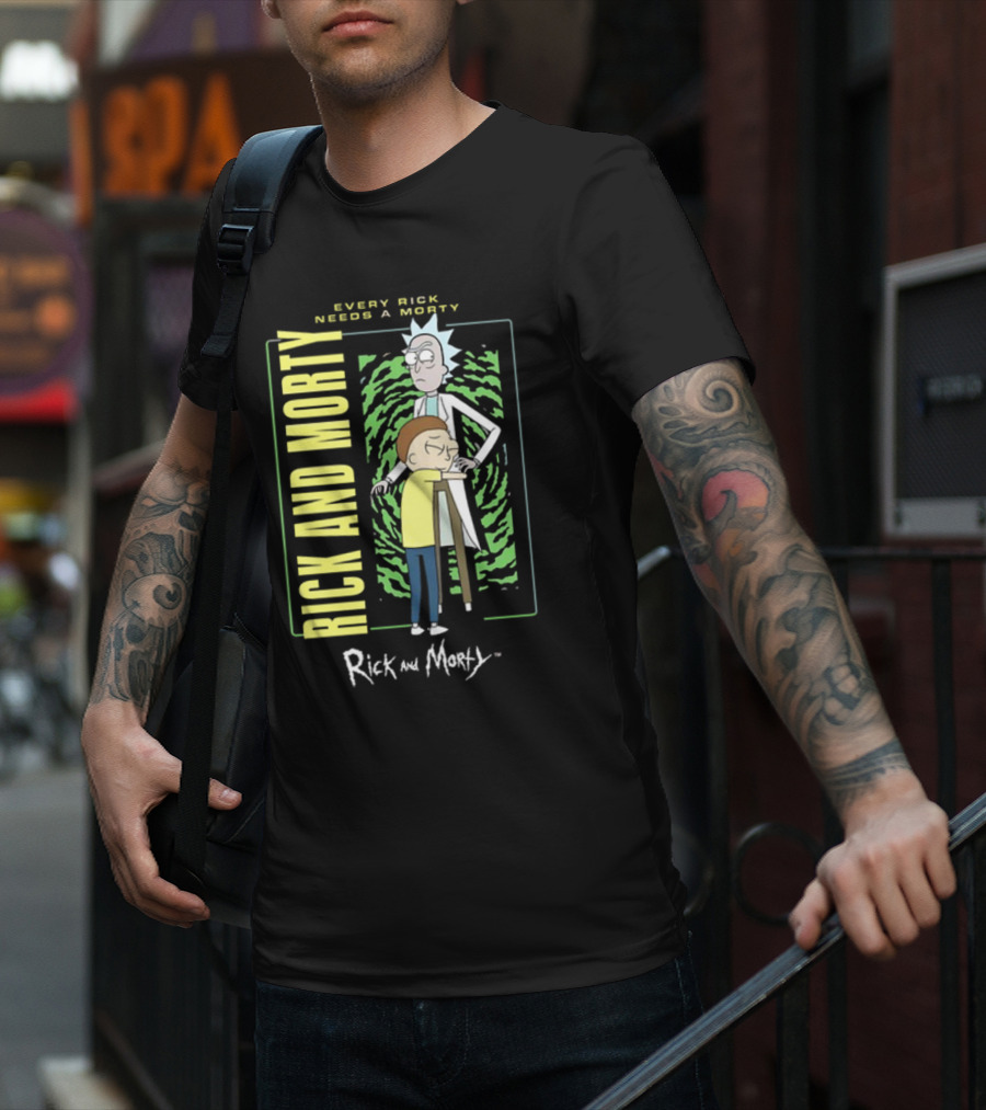 Every Rick Needs A Morty Rick And Morty Portal Green Background Duo T-Shirt