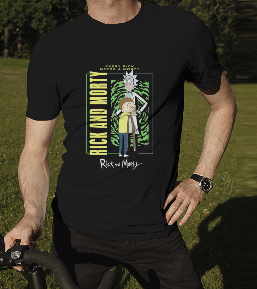Every Rick Needs A Morty Rick And Morty Portal Green Background Duo T-Shirt