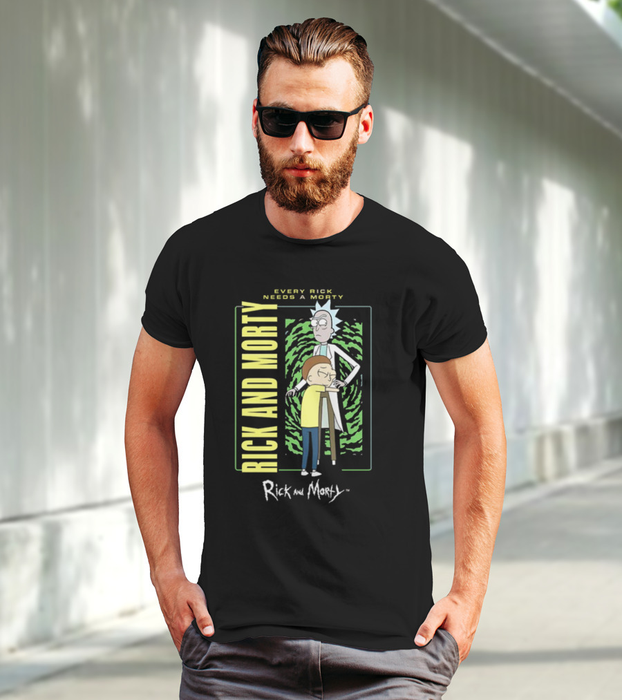 Every Rick Needs A Morty Rick And Morty Portal Green Background Duo T-Shirt