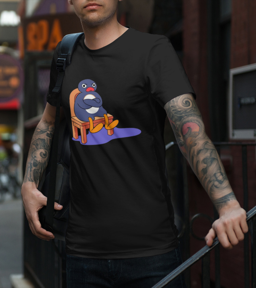 Everything Is Dumb And I Wanna Go Home Grumpy Penguin Sitting On Chair T-Shirt