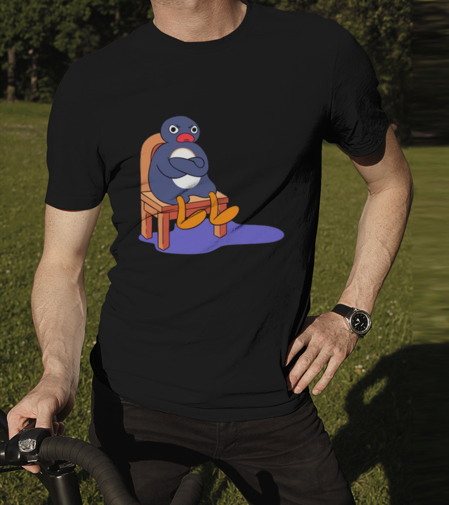 Everything Is Dumb And I Wanna Go Home Grumpy Penguin Sitting On Chair T-Shirt