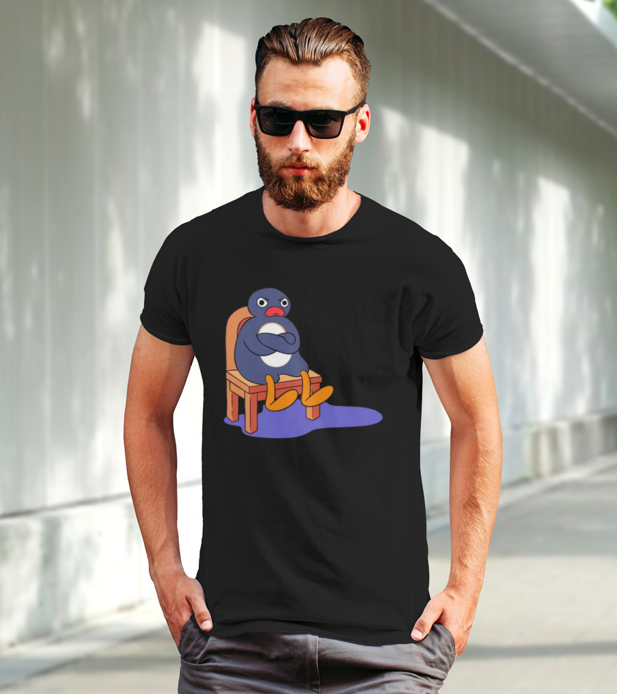 Everything Is Dumb And I Wanna Go Home Grumpy Penguin Sitting On Chair T-Shirt