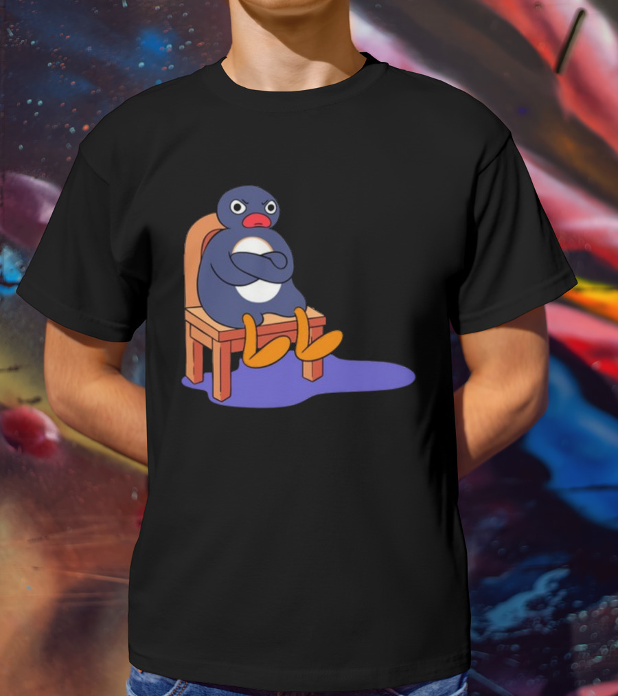 Everything Is Dumb And I Wanna Go Home Grumpy Penguin Sitting On Chair T-Shirt