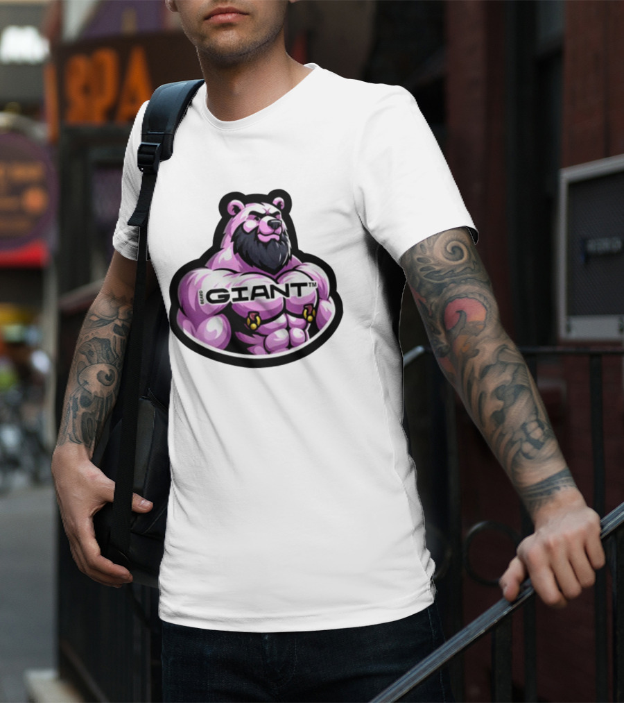 Giant Beard Bear Muscle Pink T-Shirt