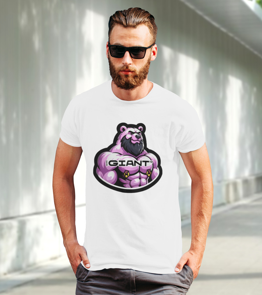 Giant Beard Bear Muscle Pink T-Shirt