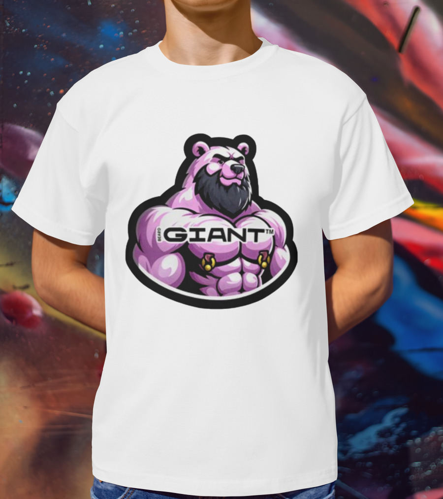 Giant Beard Bear Muscle Pink T-Shirt