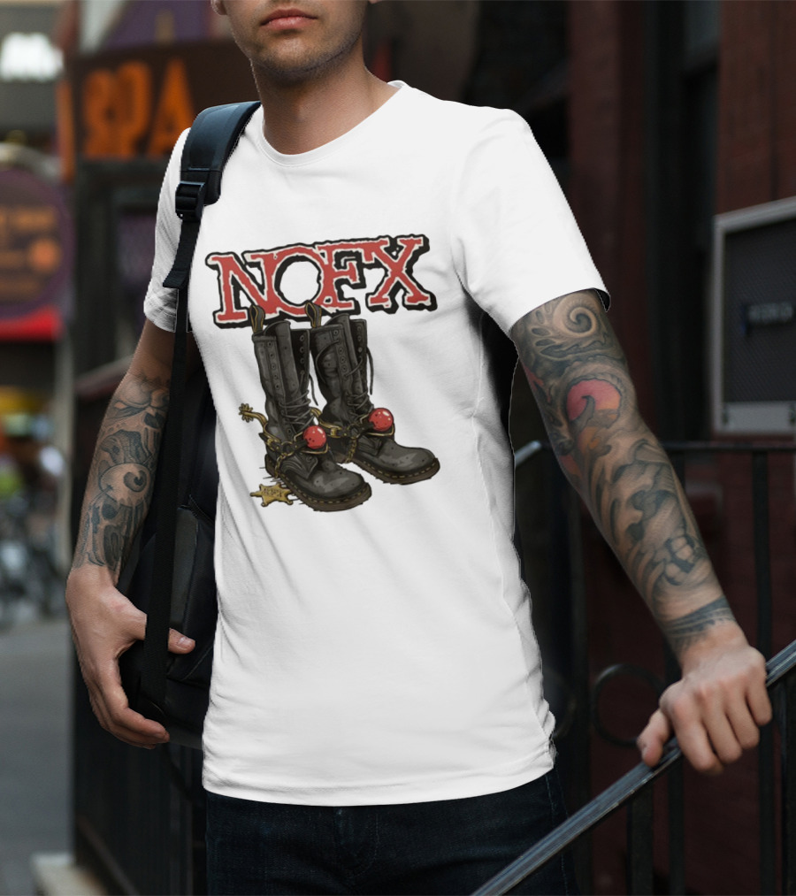 NOFX Punk Boots With Chains And Red Orbs T-Shirt