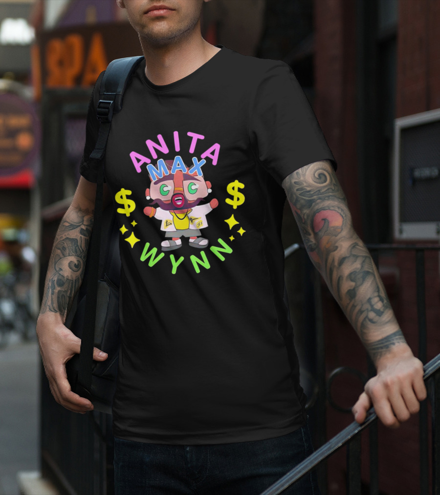ANITA MAX WYNN Cartoon Character With Dollar Signs And Stars T-Shirt