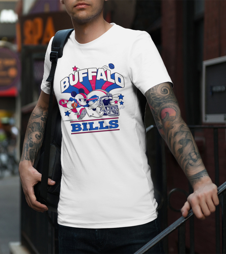 Buffalo Bills Football Mickey Mouse Tackle Starburst T-Shirt