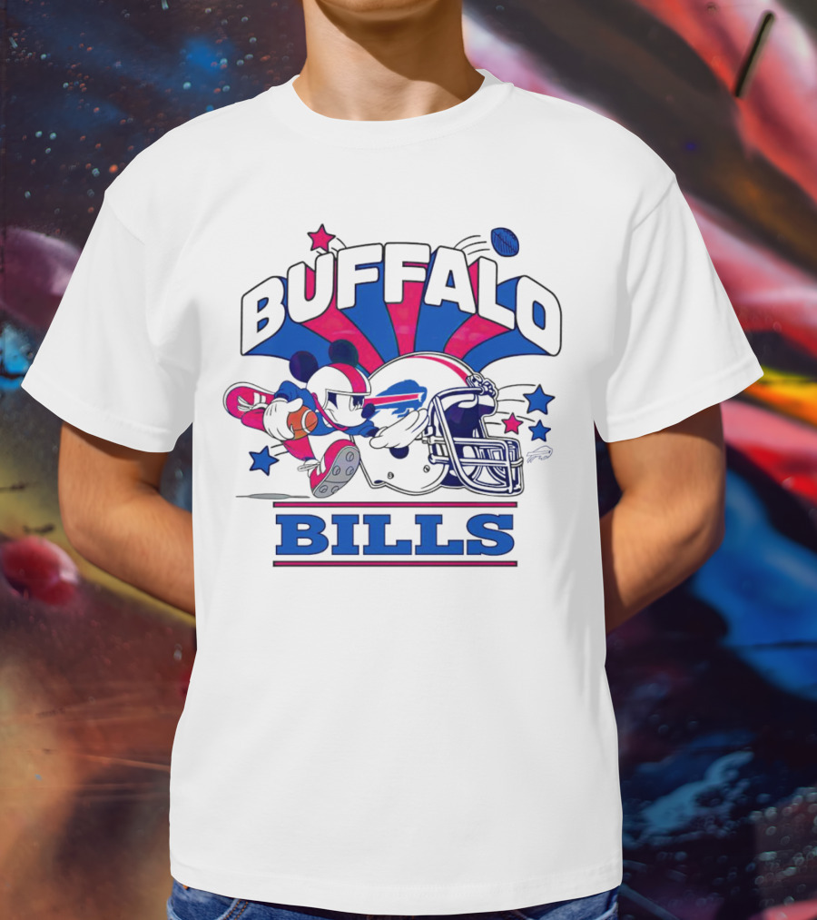 Buffalo Bills Football Mickey Mouse Tackle Starburst T-Shirt