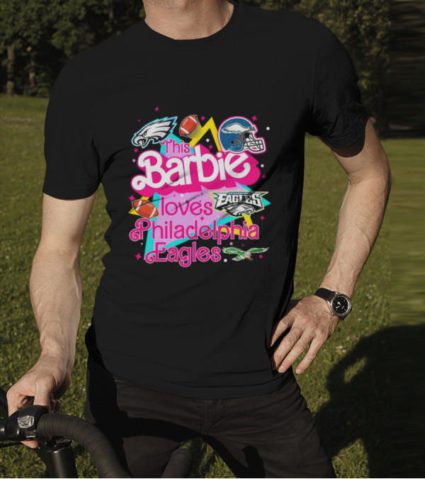 This Barbie Loves Philadelphia Eagles With Logos And Footballs T-Shirt