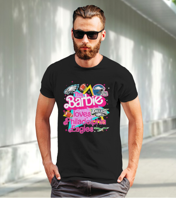 This Barbie Loves Philadelphia Eagles With Logos And Footballs T-Shirt