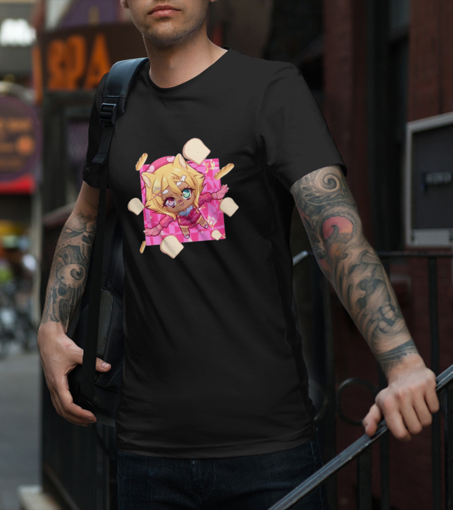 Breadguette Miyu Cute Cat-Eared Character Surrounded By Bread And Baguettes T-Shirt