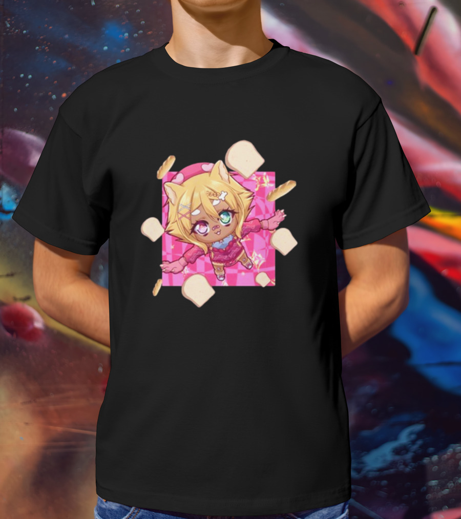Breadguette Miyu Cute Cat-Eared Character Surrounded By Bread And Baguettes T-Shirt